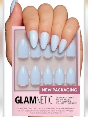 Glamnetic Press-on Nails Short Almond Pale Blue Blueberry Milk Color